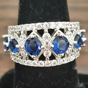Size 6 Sterling Silver blue sapphire band ring